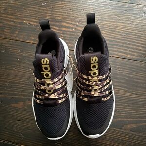 Adidas Black Sneakers with Gold and Leopard Accents